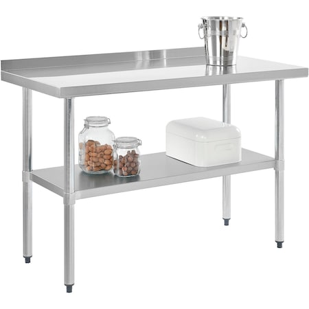 Global Industrial 48W x 30D x 35H 18 Ga. 430 SS Workbench with 2 Backsplash Galvanized Legs & Undershelf 493603